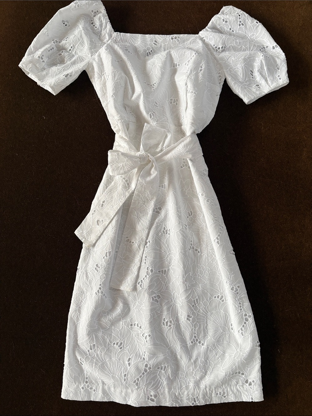 Beautiful white eyelet embroidery dress with sleeves.